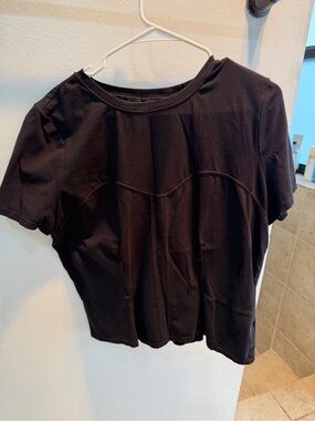 White House Black Market Black Short-Sleeve Seam-Detail Tee